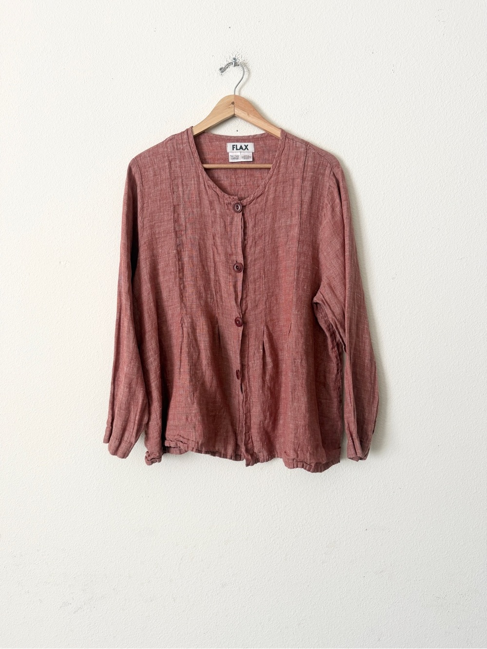 Flax LARGE 100% linen rust brown red long sleeve button shirt